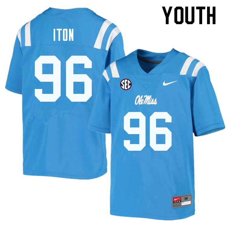 Youth #96 Isaiah Iton Ole Miss Rebels College Football Jerseys Sale-Powder Blue
